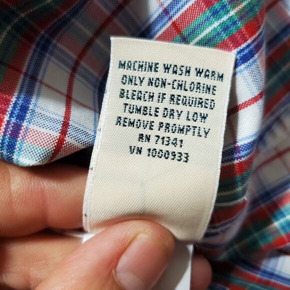 L L BEAN Womens Button TOP 3/4 Sleeve PLAID Wrinkle Free Size MP - Picture 7 of 8